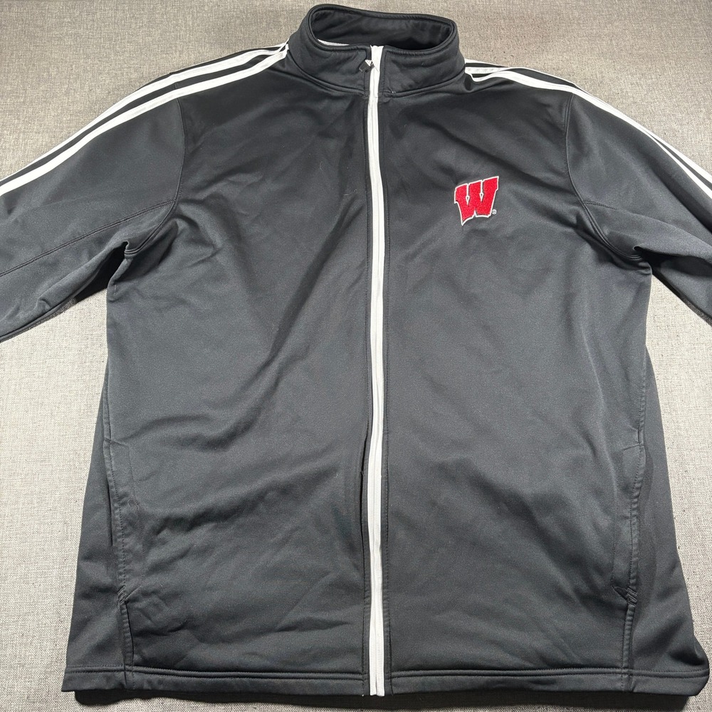 Adidas Track Jacket Men 2XLT Black Wisconsin Badgers Climawarm CMF13-211FA